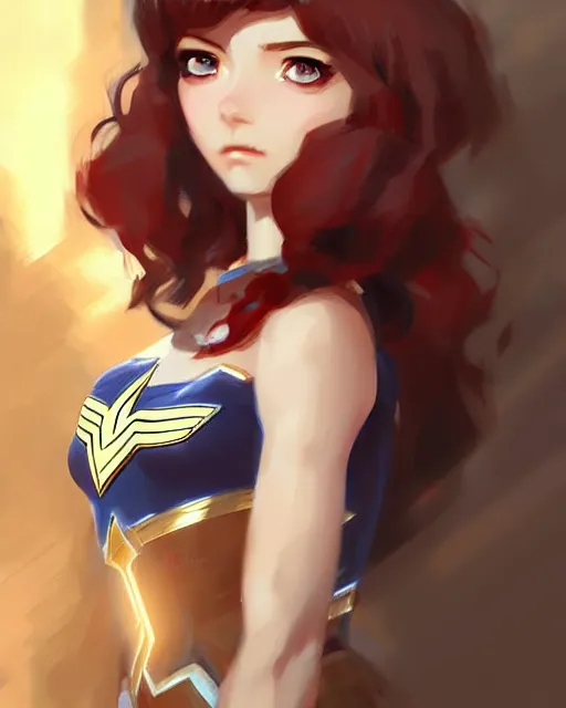 Image similar to portrait Anime as Wonderwoman girl cute-fine-face, pretty face, realistic shaded Perfect face, fine details. Anime. realistic shaded lighting by Ilya Kuvshinov Giuseppe Dangelico Pino and Michael Garmash and Rob Rey