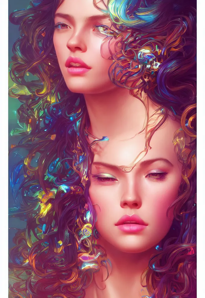 Image similar to beautiful, young woman, detailed gorgeous face, vaporwave aesthetic, synthwave, colorful, psychedelic, artstation, concept art, smooth, extremely sharp detail, finely tuned detail, ultra high definition, 8 k, unreal engine 5, ultra sharp focus, illustration, art by artgerm, greg rutkowski and alphonse mucha