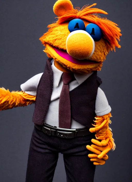 Image similar to studio portrait still of muppet!!!!! bucky barnes the winter soldier!!!!!! as a muppet muppet as a muppet, 8 k, studio lighting, key light,