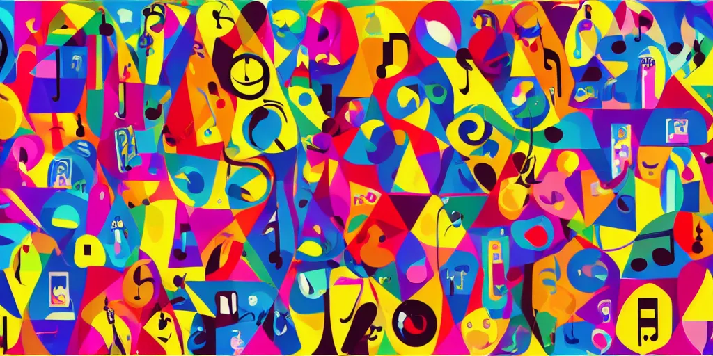 Prompt: music represented in colors shapes and faces