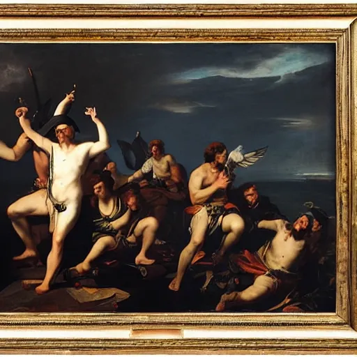 Image similar to stout cortez with eagle eyes stared at the pacific and all his men looked at each other with a wild surmise silent, upon a peak in darien, by jean deville, by valentin du boulogne, oil on canvas