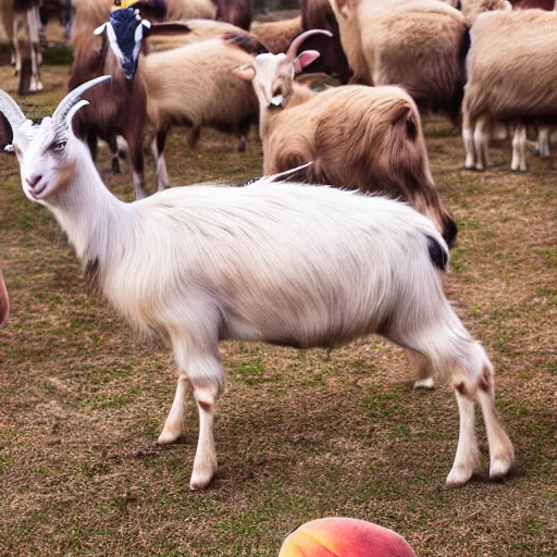 Image similar to a hybrid of a goat and a peach but mostly peach, 8 k, 4 k, professional photography, award winning photo