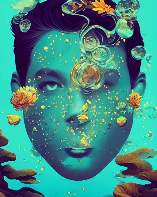 Prompt: flowery face tattoos, by petros afshar, ross tran, peter mohrbacher, tom whalen, shattered glass, bubbly underwater scenery, radiant light