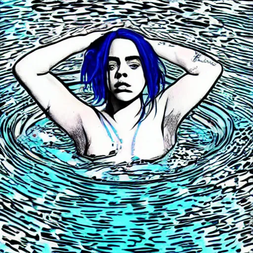 Image similar to billie eilish underwater in the style of nirvana nevermind