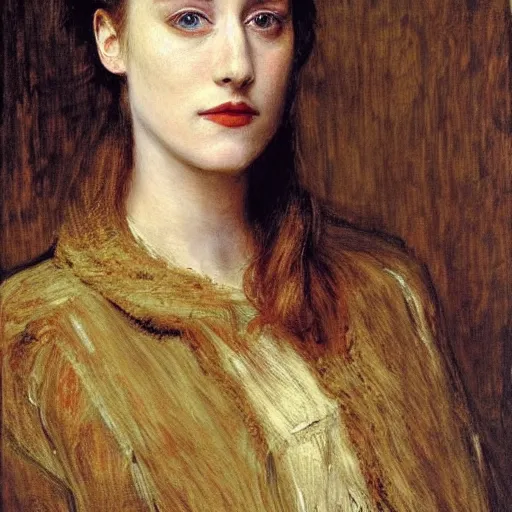 Image similar to a true-to-life portrait of Saoirse Ronan painted by John Everett Millais