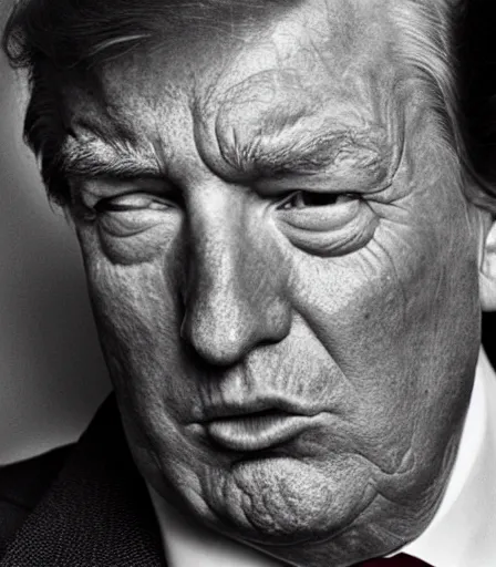 Image similar to a high quality, high detail, photorealistic portrait of donal trump by james nachtwey and lucian freud,