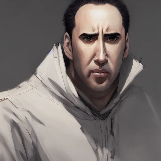 Image similar to anime portrait of bald nicolas cage neutral expression face straight on headshot even lighting no hair by stanley artgerm lau, wlop, rossdraws, james jean, andrei riabovitchev, marc simonetti, and sakimichan, trending on artstation