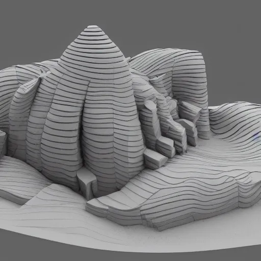 Prompt: a sand castle in style of zaha hadid 8k render