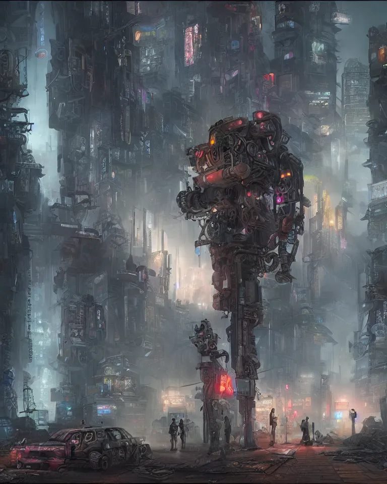 Prompt: a matte painting of a cybernetic junkyard ghost, cyberpunk, shadowrun, in the style of brom