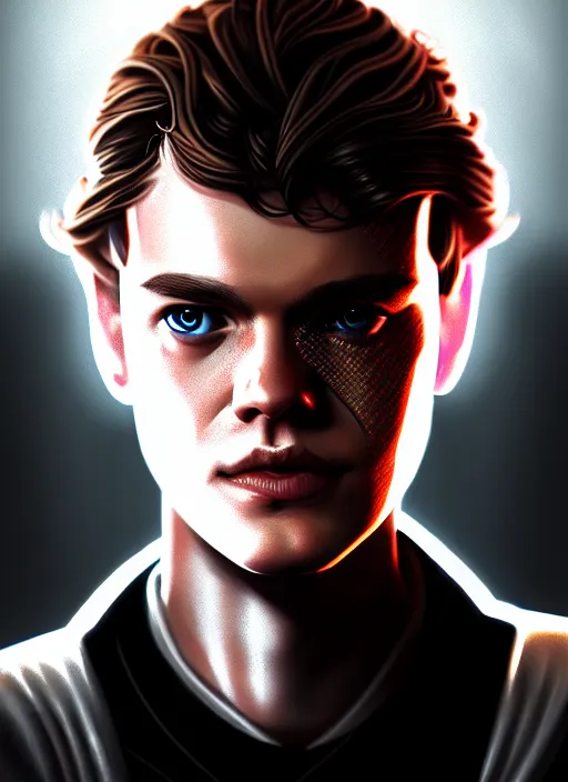 Image similar to a portrait of anakin skywalker with darkside corruption, cyberpunk, grim - lighting, high - contrast, intricate, elegant, highly detailed, digital painting, artstation, concept art, smooth, sharp focus, illustration