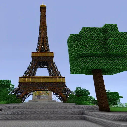Prompt: minecraft rendering with shaders of the eiffel tower