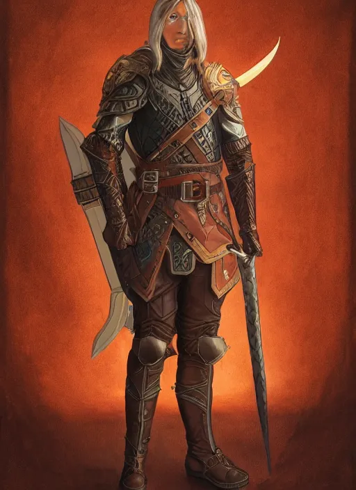 Prompt: full body portrait of a male half elf in fireproof leather armor wearing a utility belt and goggles, D&D, fantasy, intricate, cinematic lighting, highly detailed, digital painting, artstation, concept art, art by Terry Moore and Greg Rutkowski and Alphonse Mucha