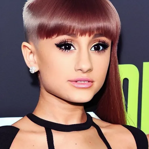 Prompt: ariana grande with a bowl cut hair 4k