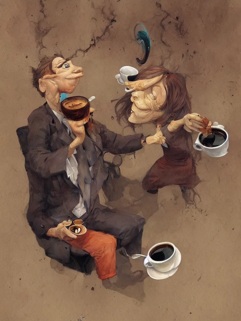 Prompt: the worst way to drink your coffee, by Esao Andrews, serene illustration, fresh colors, conceptart, trending on artstation