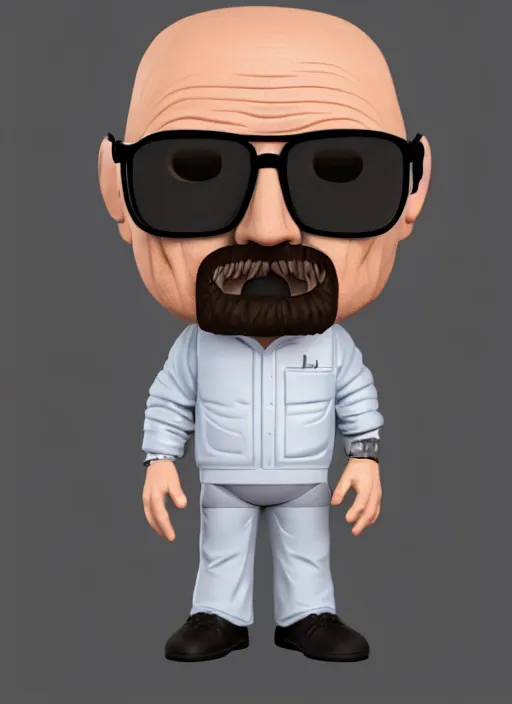 Image similar to full body 3 d render of walter white as a funko pop, studio lighting, white background, blender, trending on artstation, 8 k, highly detailed