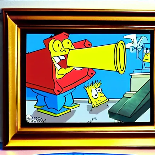 Prompt: animation cel from the 1 9 9 0's spongebob squarepants anime series, film still