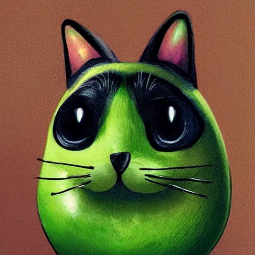 Image similar to studio photo of an avocado cat, a cat that looks like an avocado