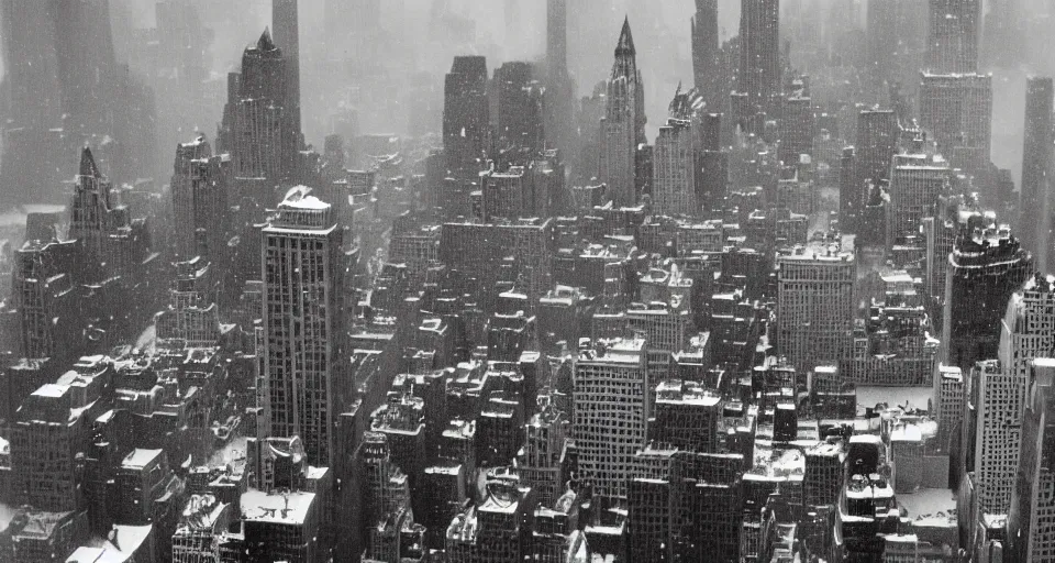 Image similar to image of new york in the winter, black and white photograph by andre kertesz