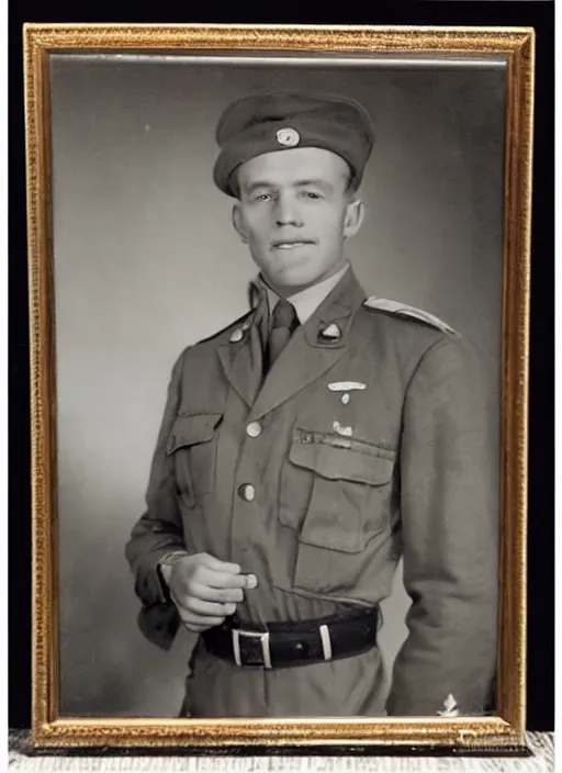 Prompt: grainy old 1940’s WWII military portrait, professional portrait HD, authentic