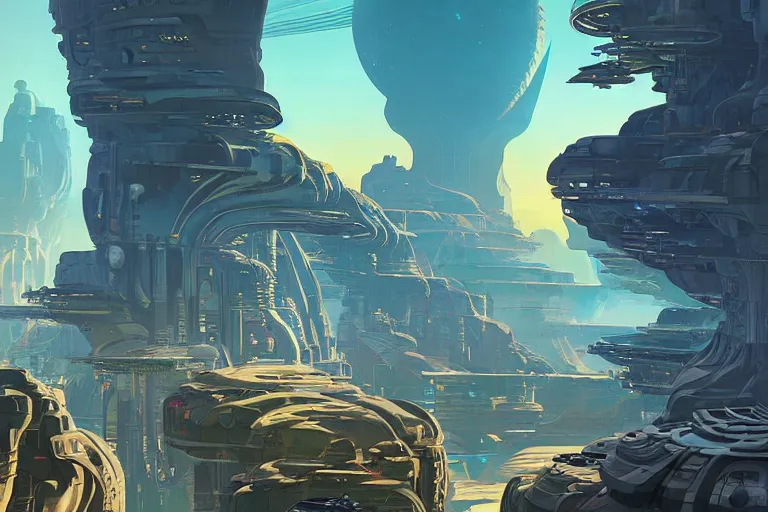 Image similar to a matte painting of a solarpunk city floating above a canyon by syd mead and peter mohrbacher and james gilleard