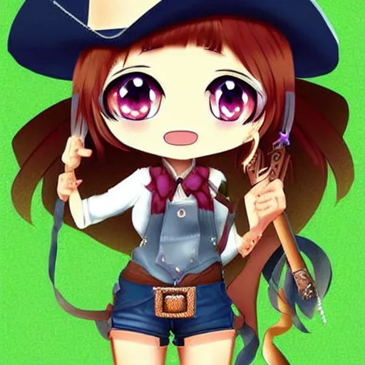 Image similar to cute cowgirl character, chibi, anime