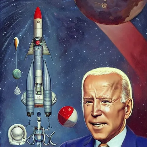 Image similar to surreal portrait of joe biden as psychedelic 1 9 2 0 s astronaut, by j. c. leyendecker, bosch, alex grey, jon mcnaughton, and beksinski