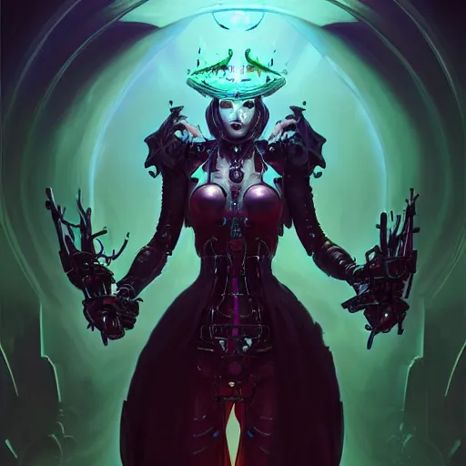 Image similar to a portrait of a beautiful demonic cybernetic queen of hell, cyberpunk concept art by pete mohrbacher and wlop and artgerm and josan gonzales, digital art, highly detailed, intricate, sci-fi, sharp focus, Trending on Artstation HQ, deviantart, unreal engine 5, 4K UHD image