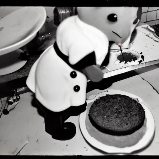 Image similar to a chef cat baking a cake 8 mm creepy photography lomo