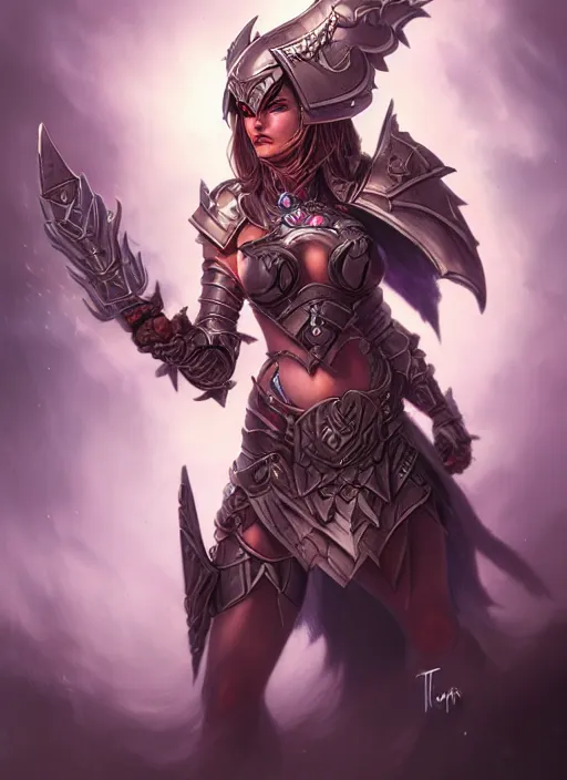 Image similar to sakimi chan, opprobrious fantasy armor, detailed face, dynamic lighting, tony sart