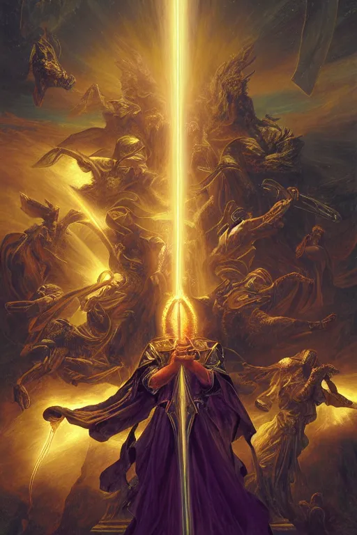 Image similar to holy paladin with light powers, by art by thomas cole and wayne barlowe highly detailed, 8 k, hdr, close up, smooth, sharp focus, high resolution, award - winning photo