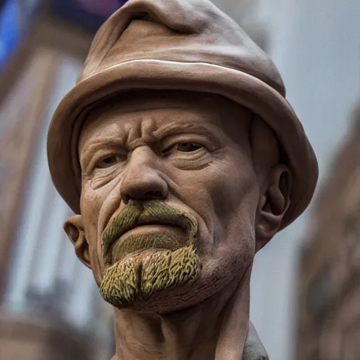 Image similar to a photograph of a very detailed renaissance clay sculpture of walter white wearing a phrygian cap in times square, made by michelangelo, shot from the distance, hyper detailed, sharp focus, 8 k resolution, ray tracing