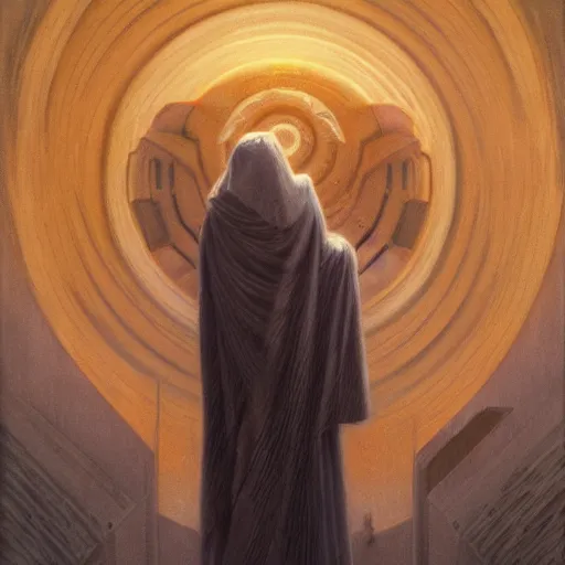 Prompt: eyeless watcher, dutiful return, golden age seraph bunkers, art by Jean Delville and Aaron Douglas, high detail, cinematic, cgsociety 8k