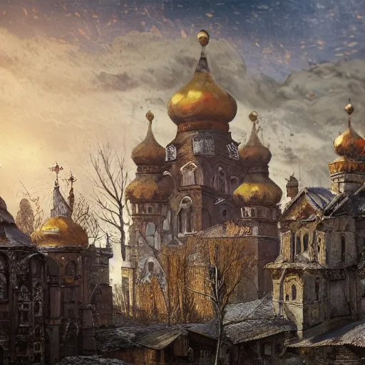 Prompt: photo ancient Slavic Russian city of Kitezh, concept art, painting by Viktor Vasnetsov, magical city, fantasy cityscape, ancient Slavs, wooden buildings, ancient Russian architecture, terem, hyperborea, top cinematic lighting , cinematic mood, very detailed, 8k, high resolution, trending on artstation, artstationHD,