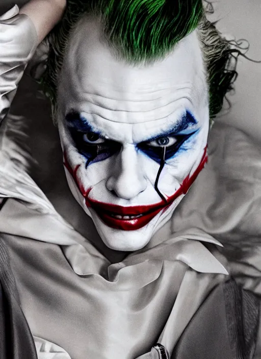 Image similar to photo of Margot Robbie as the Joker by Mario Testino, head shot, detailed, award winning, Sony a7R