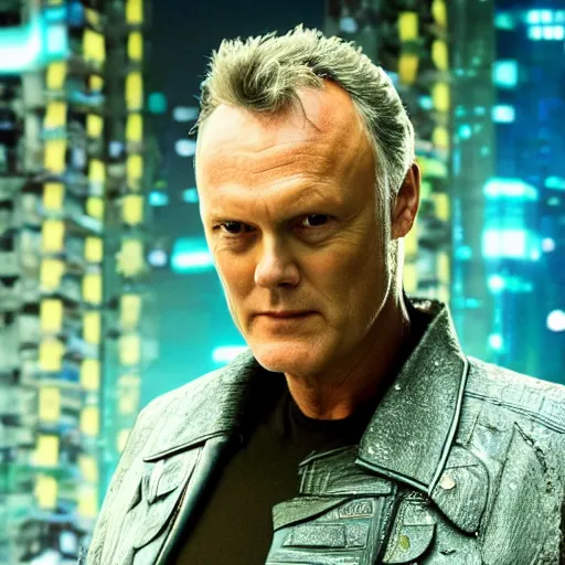 Image similar to Anthony Head as Cyberpunk Uther