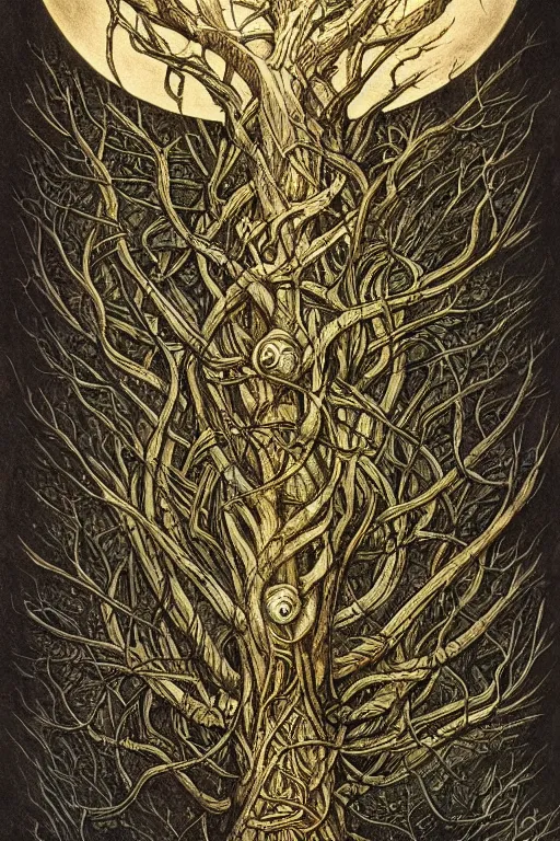 Prompt: Yggdrasil the tree of life by H R Giger and Moebius, trending on artstation