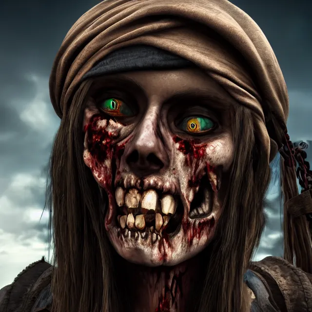 Image similar to perfectly centered close up portrait, zombie pirate, highly detailed, character concept, unreal engine 5, candid photography, by anne stokes