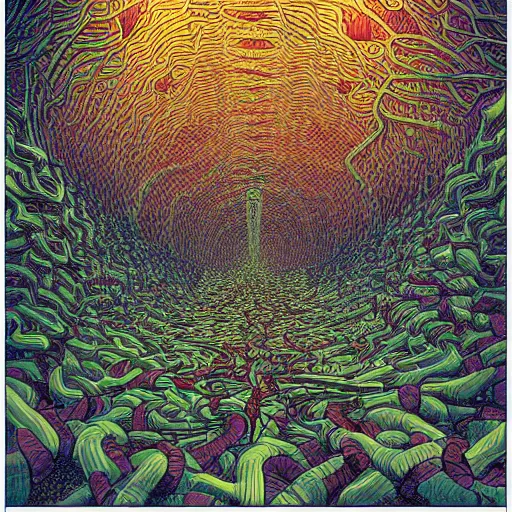 Image similar to poster of a jungle of artificial neural networks and neurons, neurons, highly detailed, in the style of Moebius, Jean Giraud