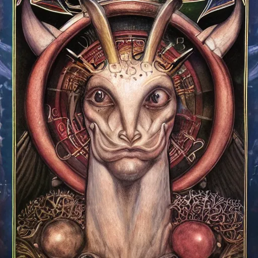 Image similar to portrait of aries zodiac artwork, mystic occult style, detailed, 8 k, symmetrical, by brian froud