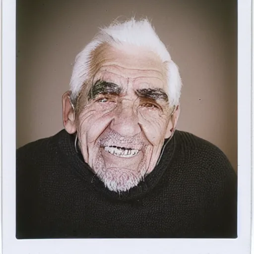 Prompt: A old man with a giant eyebrow looking scared to the camera, polaroid photo, colored, award winning