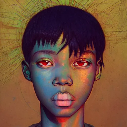 Image similar to teenager citizen portrait soft light painted by james jean and katsuhiro otomo and erik jones, inspired by nigerian anime, smooth face feature, intricate oil painting, high detail illustration, sharp high detail, manga and anime 1 9 9 9