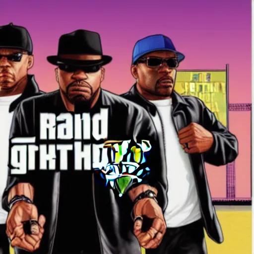 Image similar to Run-DMC in GTA V, cover art, no text