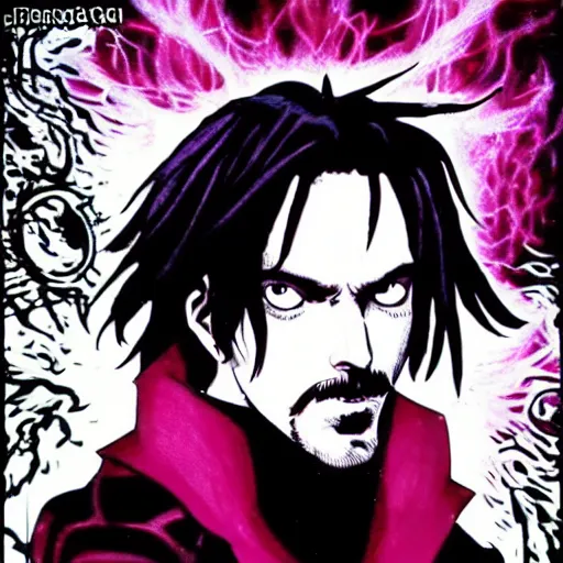 Prompt: pen and ink!!!! attractive 22 year old Dr. Strange Gantz monochrome!!!! Frank Zappa x Daniel Radcliff highly detailed manga Vagabond!!!! telepathic floating magic swordsman!!!! glides through a beautiful!!!!!!! battlefield magic the gathering dramatic esoteric!!!!!! pen and ink!!!!! illustrated in high detail!!!!!!!! graphic novel!!!!!!!!! by Hiroya Oku!!!!!!!!! MTG!!! award winning!!!! full closeup portrait!!!!! action manga panel