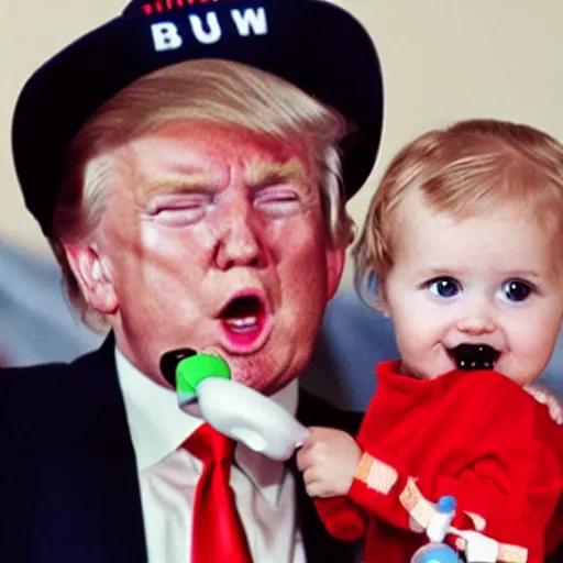 Image similar to cute baby donald trump with a pacifier