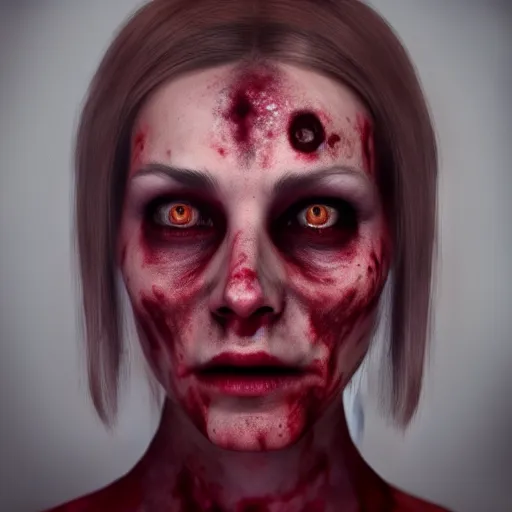 Prompt: Portrait of a Zombie woman, concept art, ultra realism, photo realistic, cgsociety, octane render, artstationHD, artstationHQ, unreal engine, 4k, 8k