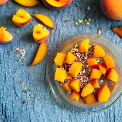 Image similar to beautiful photo of a fairy made of peaches, mangoes and sprinkles, dslr