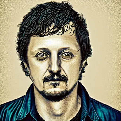 Image similar to sturgill simpson, portrait, by alex gray, by dan hillierd