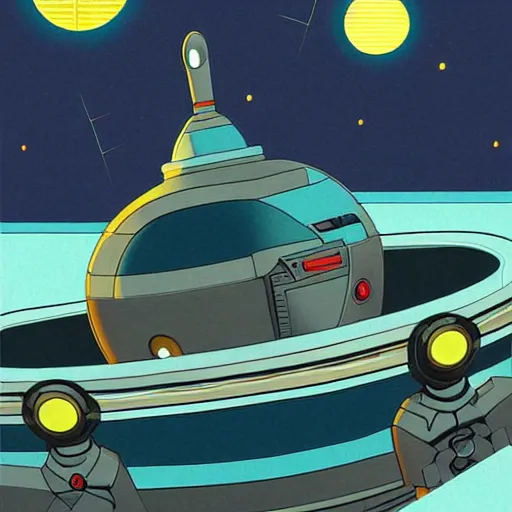 Image similar to futurama spaceship in a modern style of art deco painting, bauhaus, art nouveau, noire, 2 d, 3 d shadows