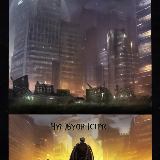 Prompt: a dystopian city cries out for a hero,