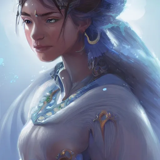 Image similar to portrait of a water mage, elegant, intricate, highly detailed, digital painting, artstation, concept art, sharp focus, illustration, dungeons and dragons